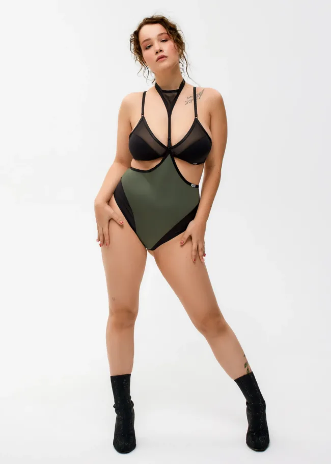 Ultra High Bottom with Choker and Mesh – GLORY – Jungle green - 21.12 Dance clothes0391 scaled