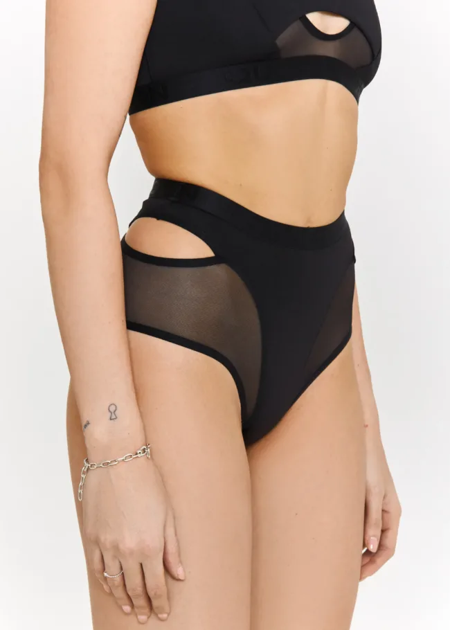 High Waisted Shorts with Mesh – CANDY – Black - 22D5073 scaled