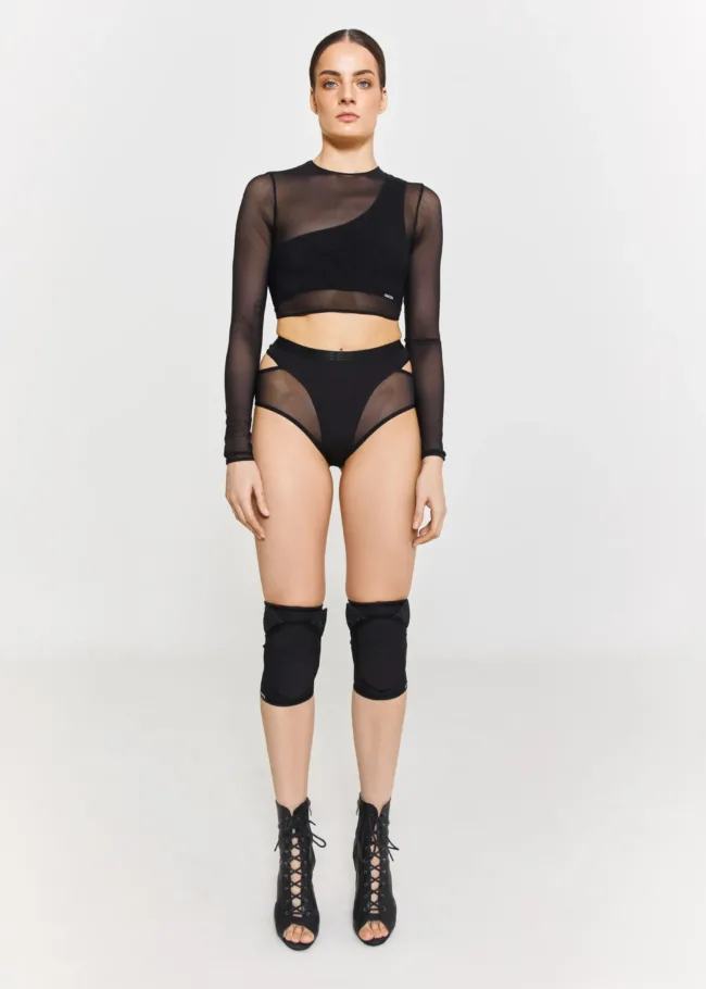 М’який топ з довгими рукавами із сітки – ESSENTIAL – Чорний - 22D5681 scaled